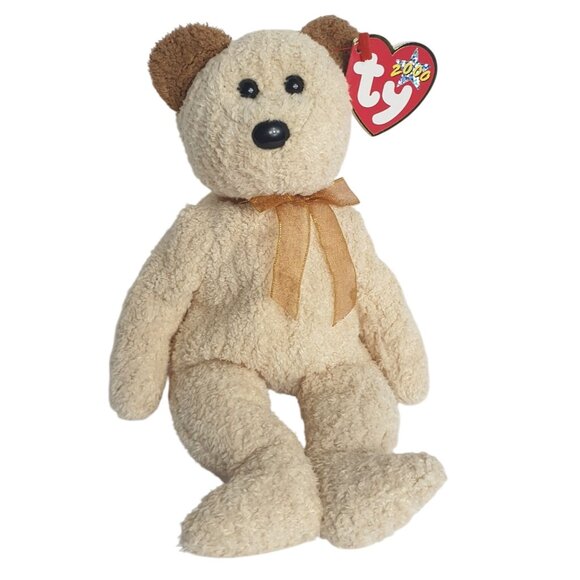 VTG Ty Beanie Baby Huggy Bear 2000 With Tags Beige Brown 9" Plush Nostalgia Toy - Picture 1 of 9